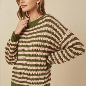 Hayden Olive and Blush Striped Sweater